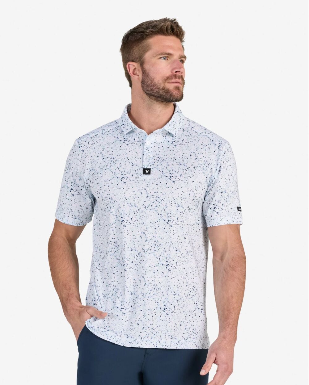 Bad Birdie Paint Splatter Men Golf Polo Shirt Size Medium Navy